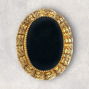BOJAR Vintage Victorian Style 12K Gold Filled Black Onyx Pin Brooch